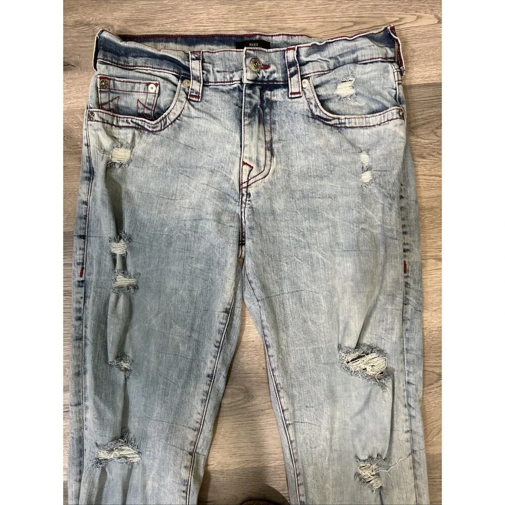 True Religion Mens Ricky Relaxed Straight Light Blue Wash Jeans Size 34 x 33